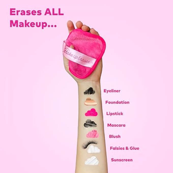 Makeup Eraser THE ORIGINAL, 7-DAY SET, ALL WITH JUST WATER, INCLUDING WATERPROOF MASCARA, EYELINER, FOUNDATION, LIPSTICK, SUNSCREEN, AND MORE! ORIGINAL PINK, 7CT. - Image 4